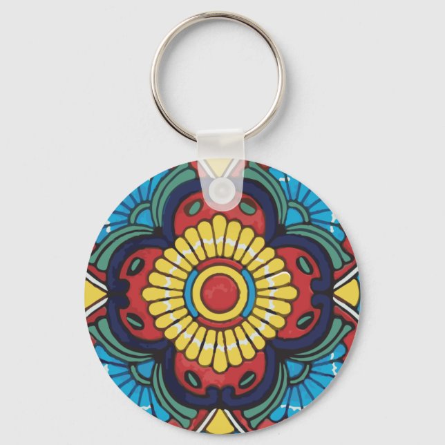 Red Mexican Talavera Tile Töpferei Schlüsselanhänger (Vorderseite)