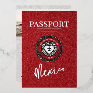 Red Mexico Passport Hochzeit Folieneinladung
