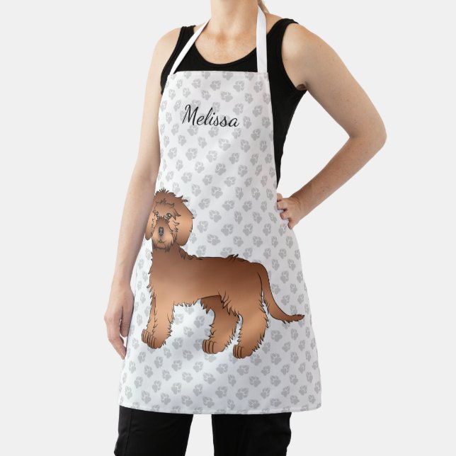 Red Mini Goldendoodle Cartoon Dog & Name Schürze (InSitu)