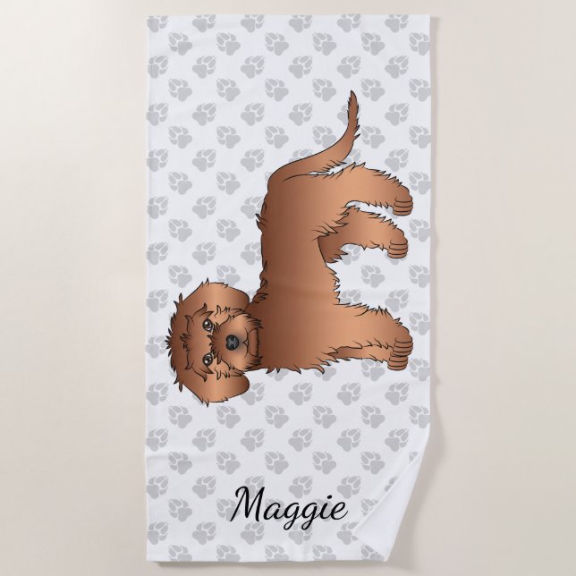 Red Mini Goldendoodle Cartoon Dog & Name Strandtuch (Vorderseite)