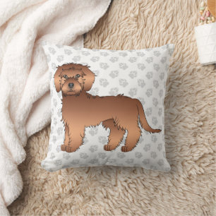 Red Mini Goldendoodle Niedlich Cartoon Dog & Paws Kissen
