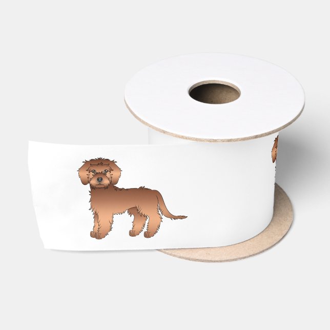 Red Mini Goldendoodle Niedlich Cartoon Hunde Satinband (Spule)