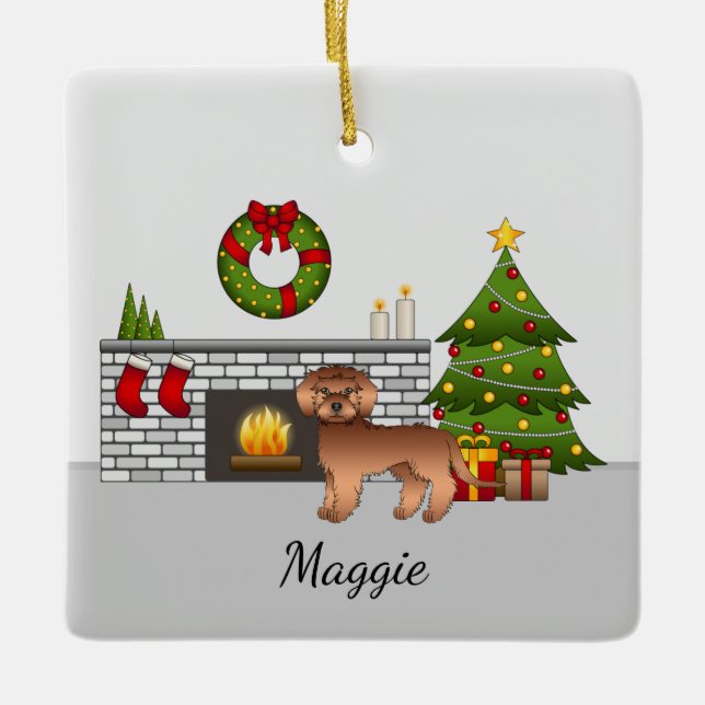 Red Mini Goldendoodle - Weihnachtssaal Keramikornament (Vorderseite)