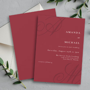 Red Minimal Elegant Calligraphy Monogram Wedding Einladung