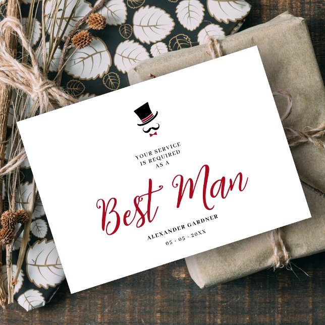 Red Minimalist Exquisite Gorgeous Script Groosman  Einladung (Minimalist Exquisite Gorgeous Script Groosman Wedding Proposal Card in Black and Red. )