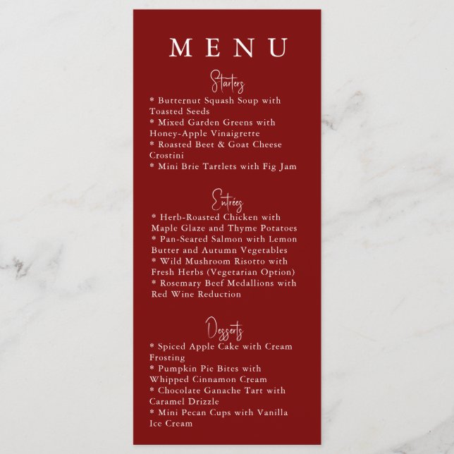 Red Minimalist Modern Wedding Menu Menükarte (Vorderseite)
