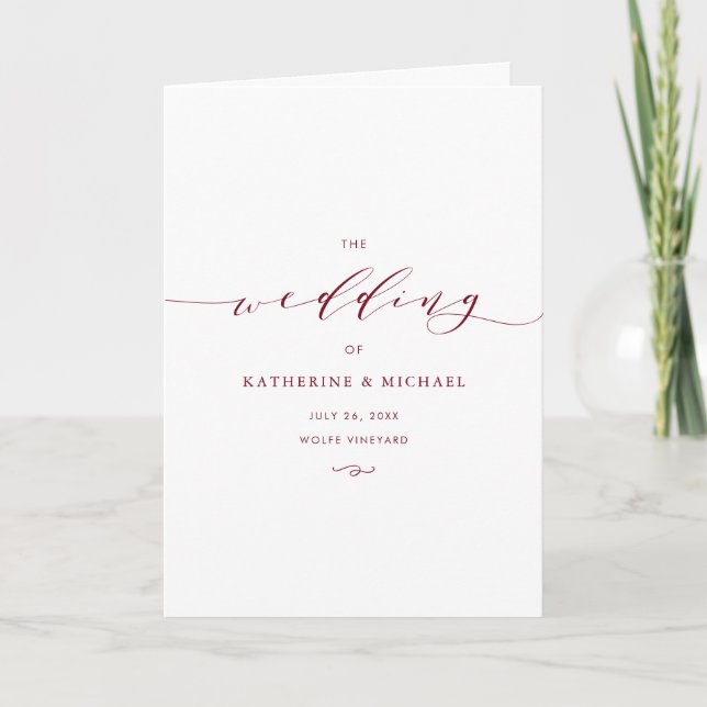 Red Minimalistisch Dainty Script II Wedding Programm (Vorderseite)
