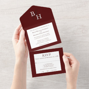 Red Minimalistisch Monogram Wedding All In One Einladung