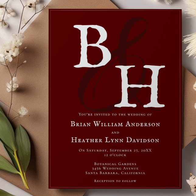 Red Minimalistisch Monogram Wedding Einladung (Red Minimalist Monogram Wedding Invitation)