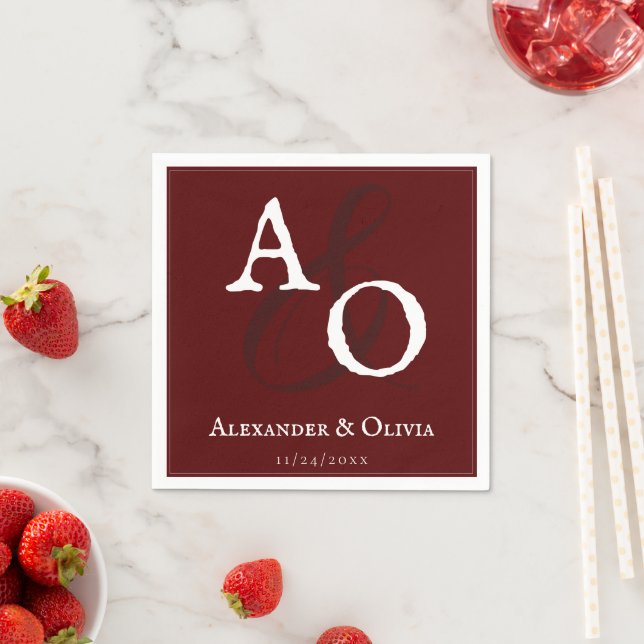 Red Minimalistisch Monogram Wedding Serviette (Beispiel)