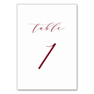 Red Minimalistisch Script Wedding Tischnummer 1