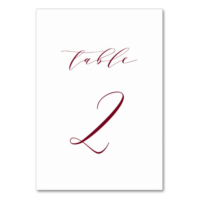 Red Minimalistisch Script Wedding Tischnummer 2 (Vorderseite)