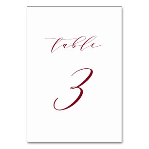 Red Minimalistisch Script Wedding Tischnummer 3