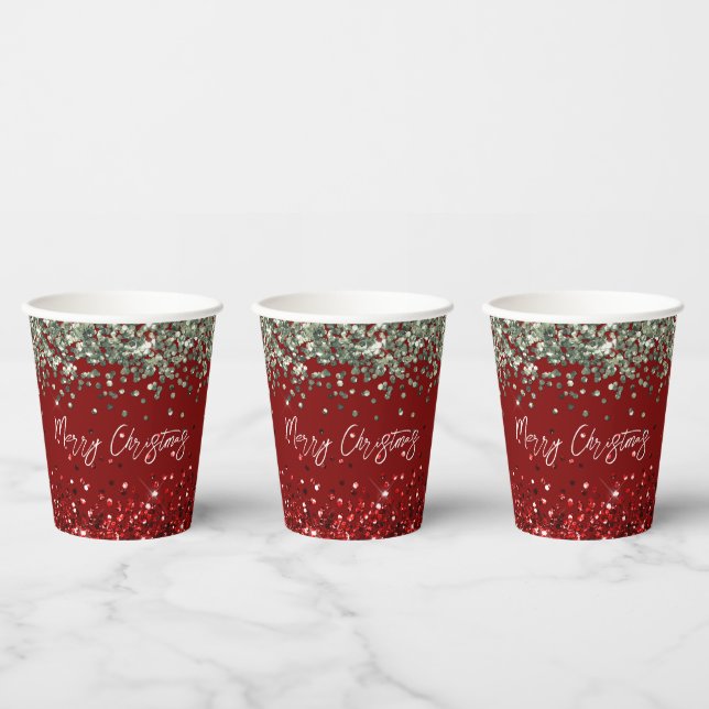Red Mint Green Glitzer Sparkle Weihnachten Pappbecher (Multi)
