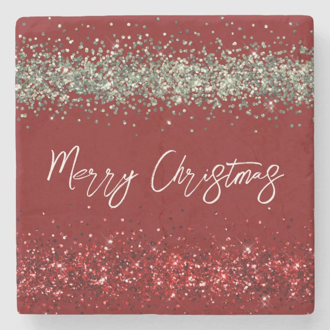 Red Mint Green Glitzer Sparkle Weihnachten Steinuntersetzer (Vorderseite)