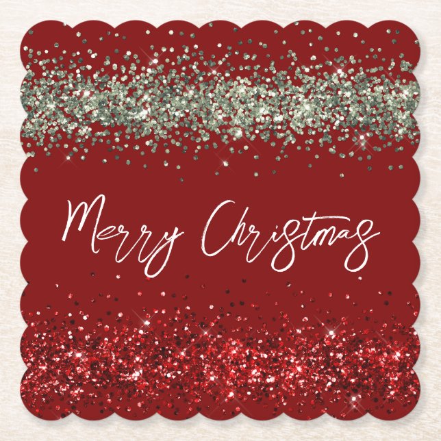 Red Mint Green Glitzer Sparkle Weihnachten Untersetzer (Vorderseite)