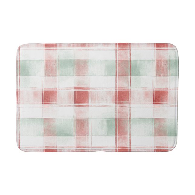 Red Mint Peppermint Mocha Plaid Stripes Christmas Badematte (Vorderseite)