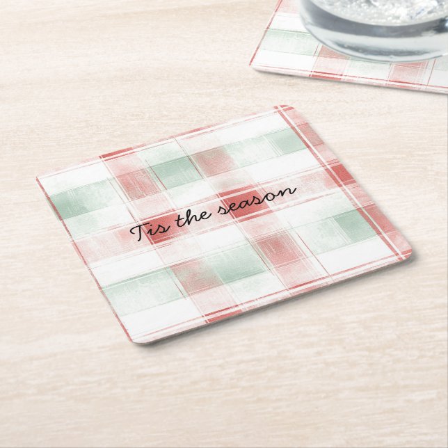 Red Mint Peppermint Mocha Plaid Stripes Christmas Rechteckiger Pappuntersetzer (angewinkelt)