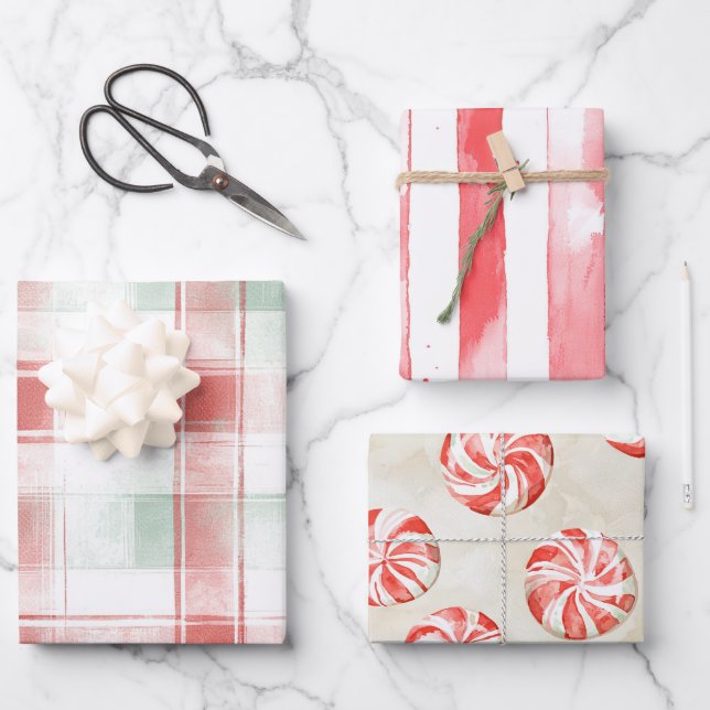 Red Mint White Peppermint Mocha Christmas   Geschenkpapier Set (Vorderseite)