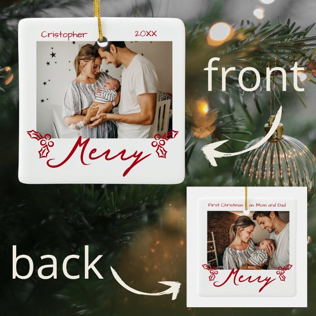 Red Mistletoe Doodles 2 Photos Merry Keramikornament (Von Creator hochgeladen)