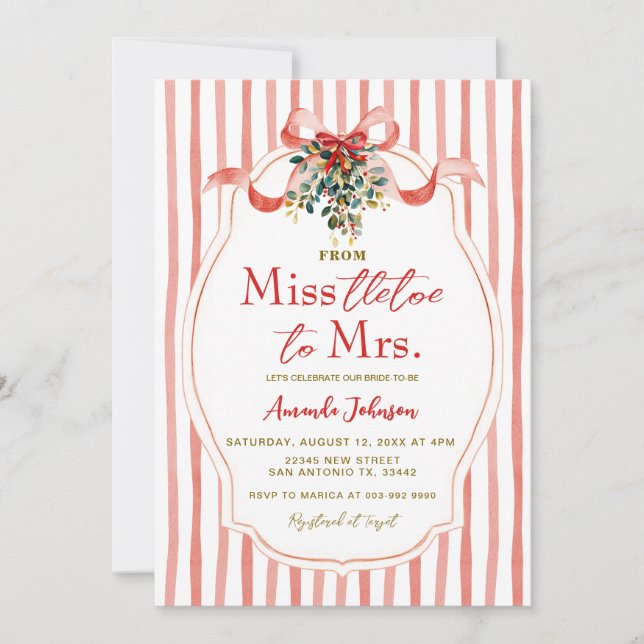 Red Mistletoe Holiday Wedding Brautparty Einladung (Vorderseite)
