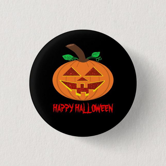 Red Mit Augen Happy Halloween Pumpkin Button Abzei (Vorderseite)