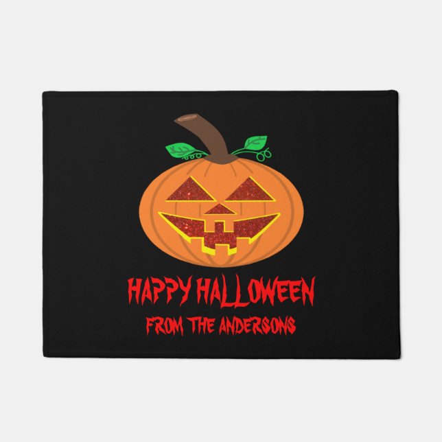 Red Mit Augen Happy Halloween Pumpkin Doormat Fußmatte (Vorderseite)
