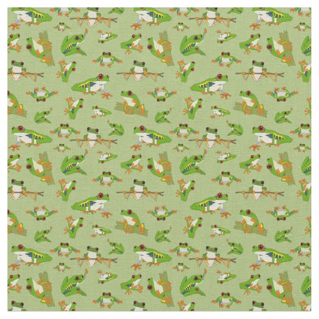 Red Mit Augen Tree Frog Pattern Stoff (Nahaufnahme)