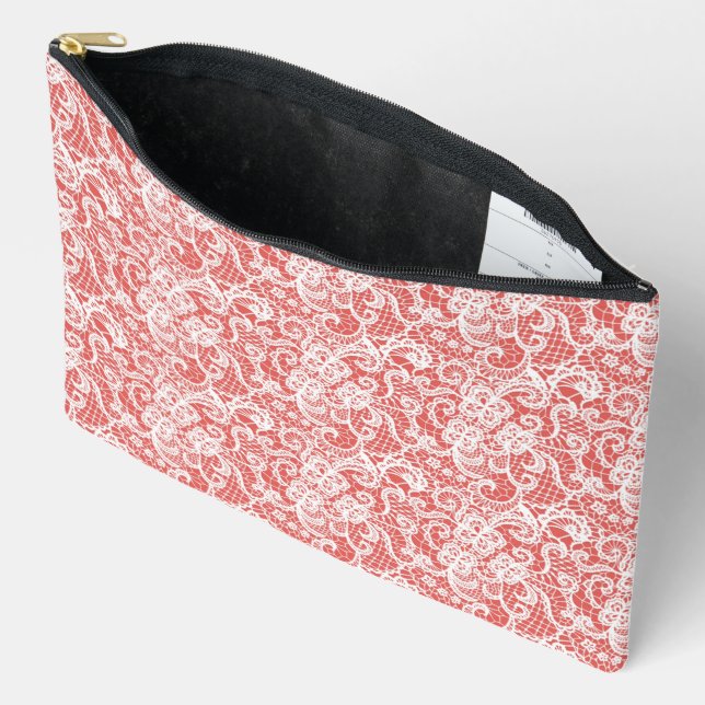 RED MIT INTRICATE WHITE LACE AUSSEHEN ZUBEHÖRTASCHE (Offen)