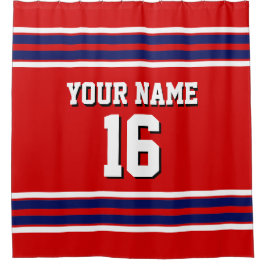 Red mit Navy White Stripes Sports Jersey Duschvorhang