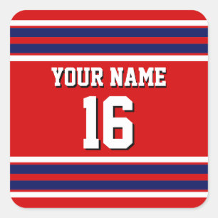 Red mit Navy White Stripes Team Jersey Quadratischer Aufkleber