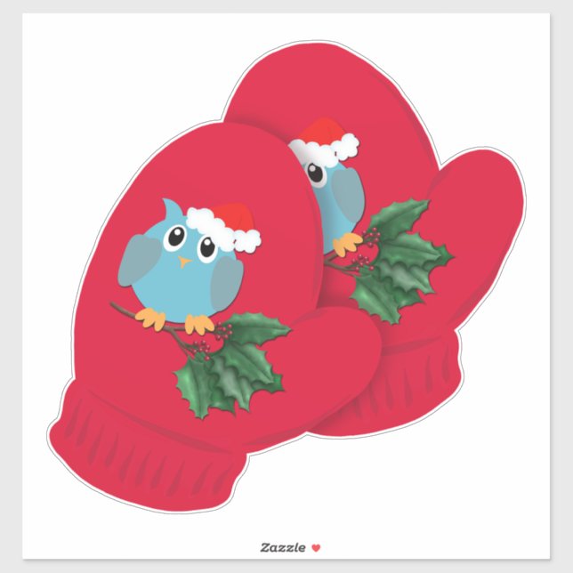 Red Mittens | Schale und Holly Groß Aufkleber (Blatt)