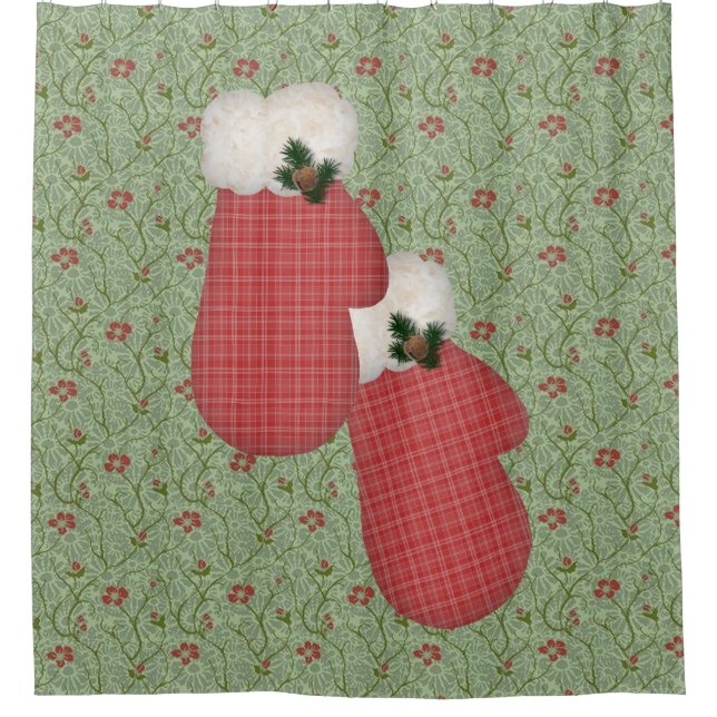 Red Mittens Weihnachtsduschvorhang Duschvorhang (Vorderseite)