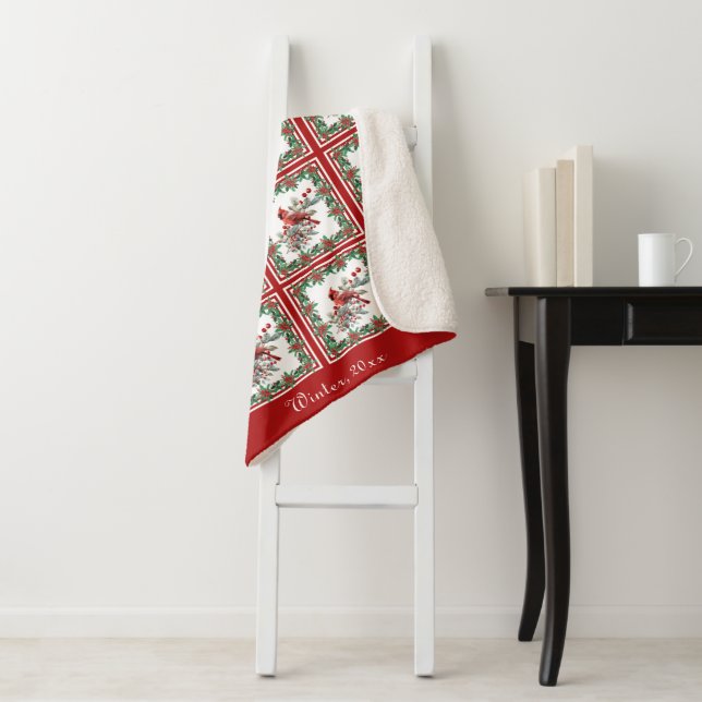 Red Mockingbird Poinsettia Border Red Custom Sherpadecke (Beispiel)