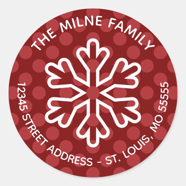 Red Mod Dots Snowflake - Circle Rücksendeadresse Runder Aufkleber (Vorderseite)
