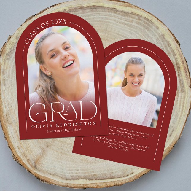 Red Modern Arch 2 Faire-part de graduation photo (Créateur téléchargé)
