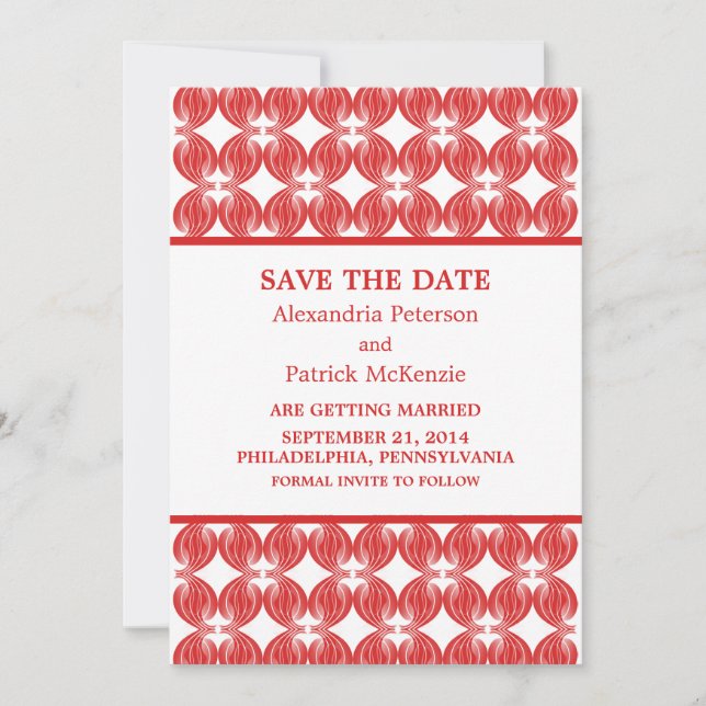 Red Modern Deko Save the Date einladen Einladung (Vorderseite)
