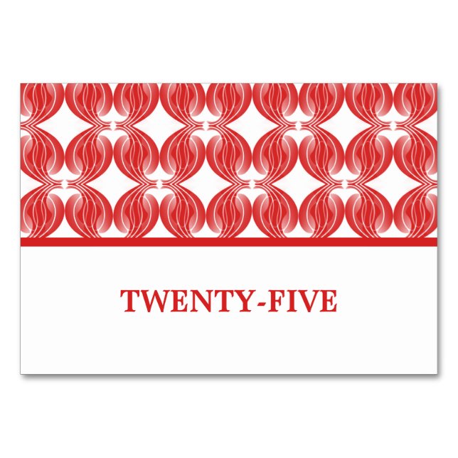 Red Modern Deko Table Card Tischnummer (Vorderseite)