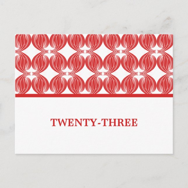 Red Modern Deko Tischnummer Postcard (Vorderseite)