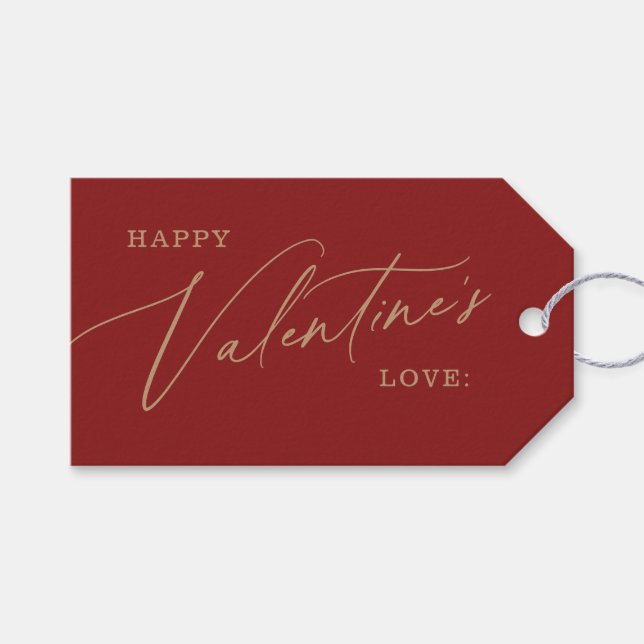 Red Modern Elegant Script Happy Valentine's Day Geschenkanhänger (Vorderseite (Horizontal))
