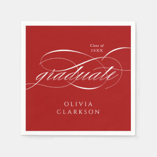 Red Modern Elegante Script Graduation Party Serviette