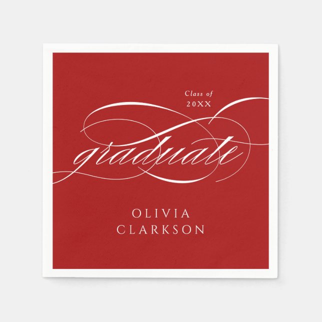 Red Modern Elegante Script Graduation Party Serviette (Vorderseite)