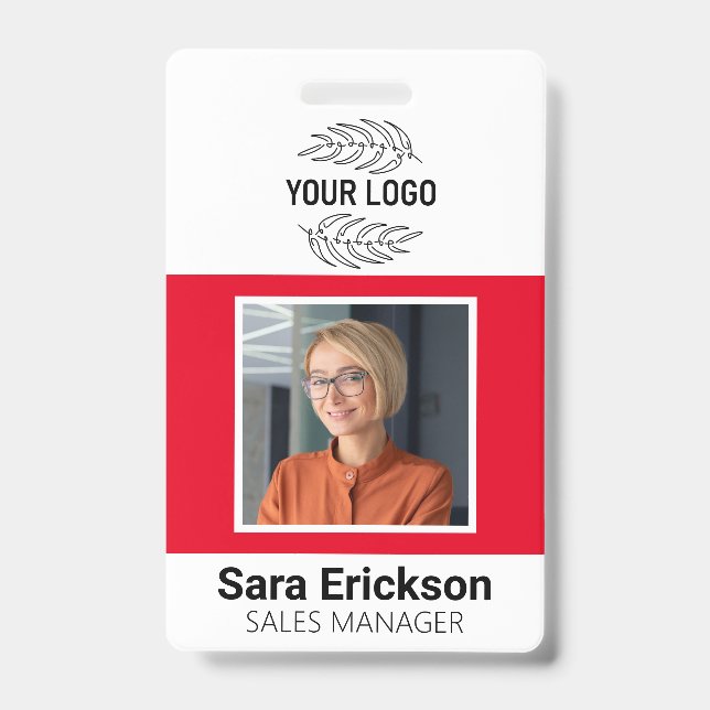 Red Modern ID Card Business Mitarbeiter Ausweis (Vorderseite)