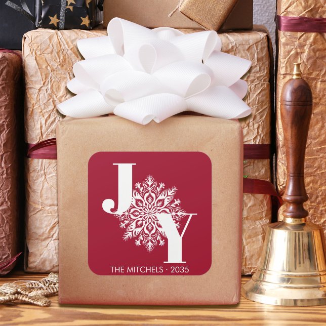 Red Modern JOY Weihnachten Quadratischer Aufkleber (Von Creator hochgeladen)