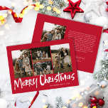 Red Modern Lettering Five Foto Frohe Weihnachten<br><div class="desc">Die Red Modern Lettering Five Foto Merry Christmas Holiday Card verfügt über vier Fotos vorne und ein weiteres Foto hinten mit Platz für Ihre längere Nachricht.</div>