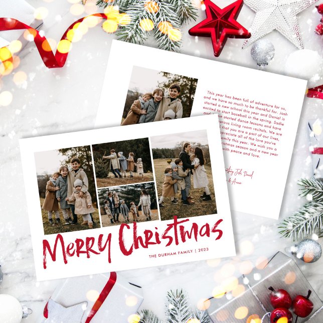 Red Modern Lettering Five Foto Frohe Weihnachten (Von Creator hochgeladen)