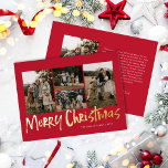 Red Modern Lettering Five Foto Frohe Weihnachten Folien Feiertagskarte<br><div class="desc">Die Red Modern Lettering Five Foto Merry Christmas Foil Holiday Card verfügt über vier Fotos vorne mit echten Foliendetails und ein weiteres Foto auf der Rückseite mit Platz für Ihre längere Nachricht.</div>