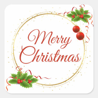 Red Modern Merry Christmas Square Sticker