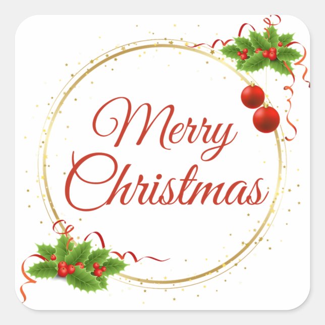 Red Modern Merry Christmas Square Sticker (Vorderseite)