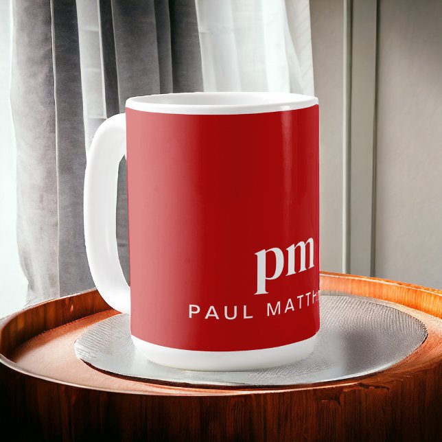 Red Modern Minimal Custom Monogram und Name Kaffeetasse (Personalize with your initials and name.)